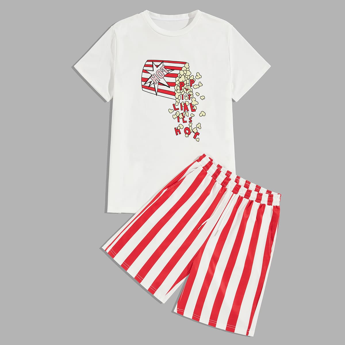 

Guys Letter And Graphic Print Tee & Striped Shorts, Multicolor