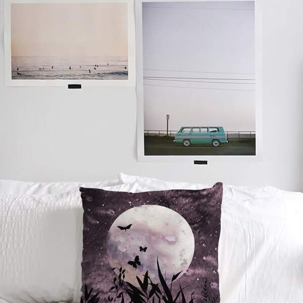 

1pc Moon Night Print Cushion Cover Without Filler, Multicolor