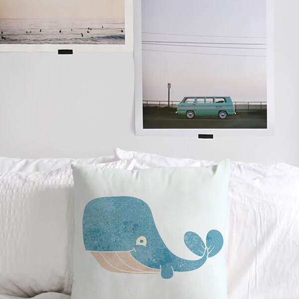 

1pc Whale Print Cushion Cover Without Filler, White