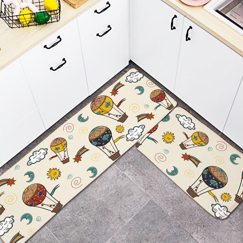 

1pc Cartoon Hot Air Balloon Print Kitchen Mat, Multicolor
