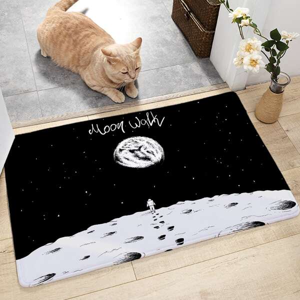 

Moon Print Floor Mat, Black
