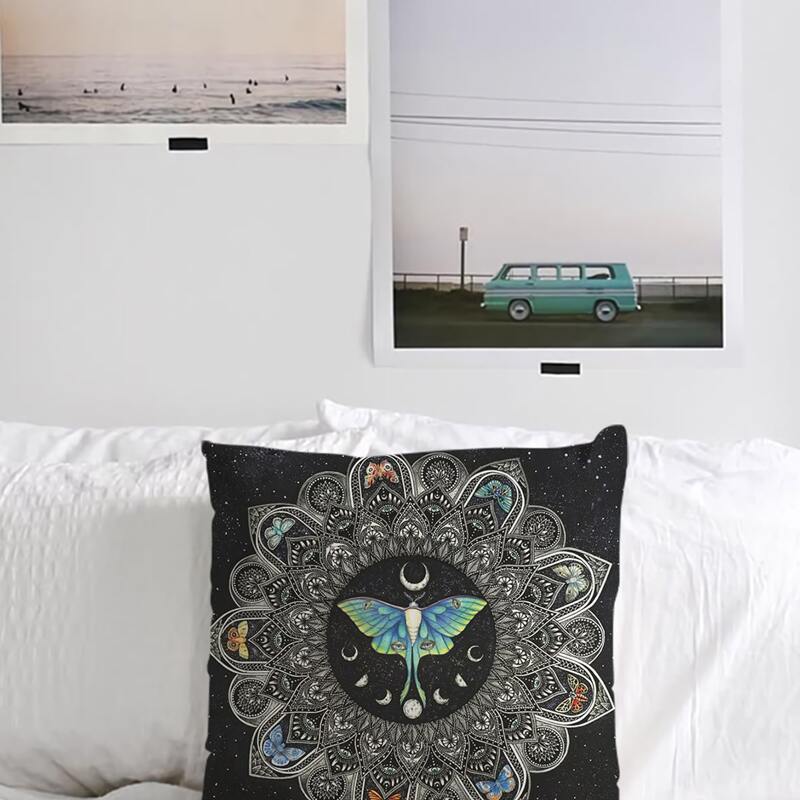 

1pc Mandala Print Cushion Cover Without Filler, Black