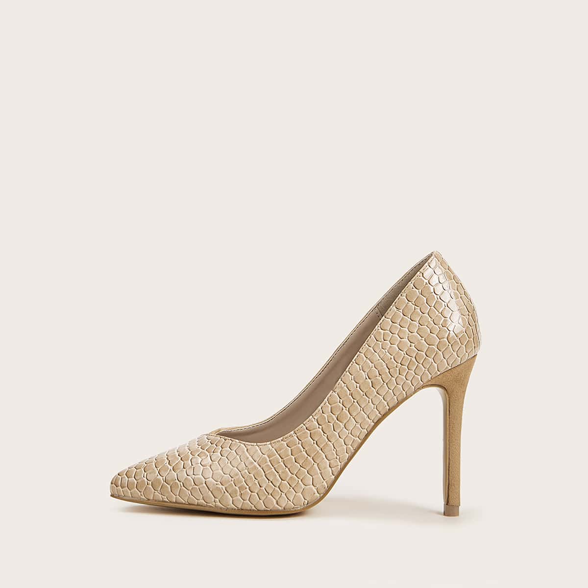 

Snakeskin Print Point Toe Stiletto Heels, Nude
