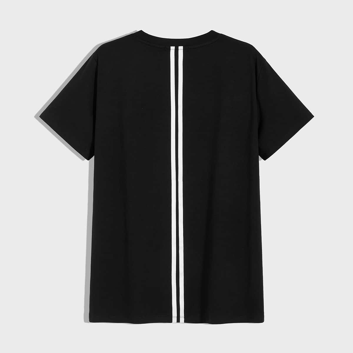

Guys Striped Tape Back Crew Neck Tee, Black