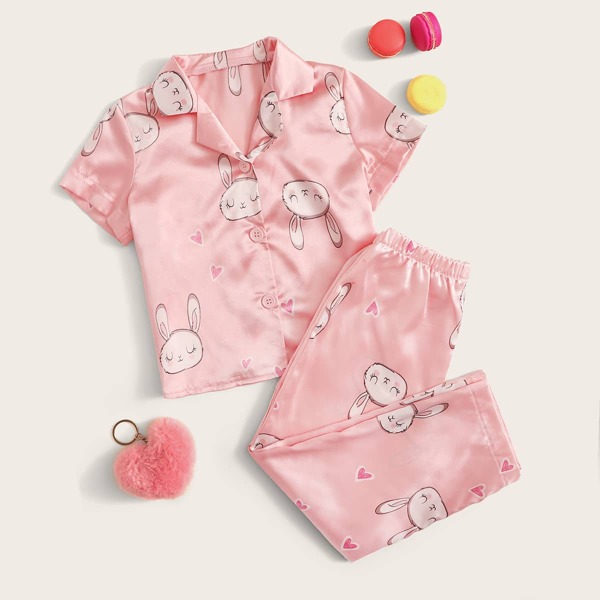 

Toddler Girls Rabbit Print PJ Set, Baby pink