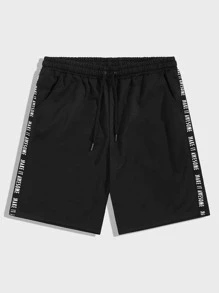 Manfinity Hypemode Shorts de hombres de cintura con cordón con cinta con letra - Negro - Ver 1