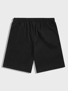 Manfinity Hypemode Shorts de hombres de cintura con cordón con cinta con letra - Negro - Ver 2