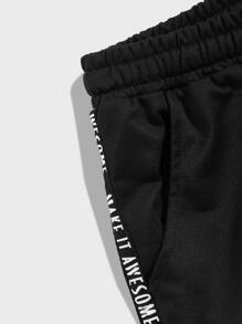 Manfinity Hypemode Shorts de hombres de cintura con cordón con cinta con letra - Negro - Ver 4
