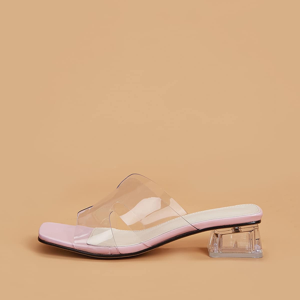 

Clear Chunky Heeled Mules
