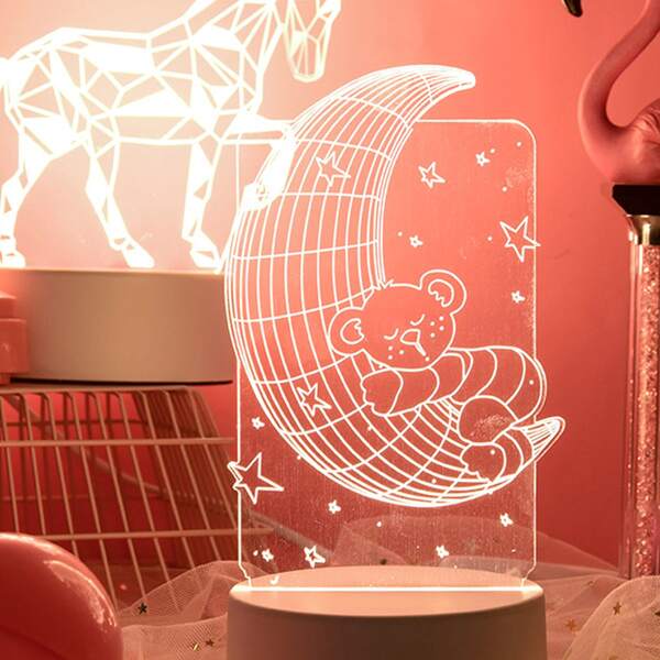 

3D Visual Moon & Bear Design Led Night, White