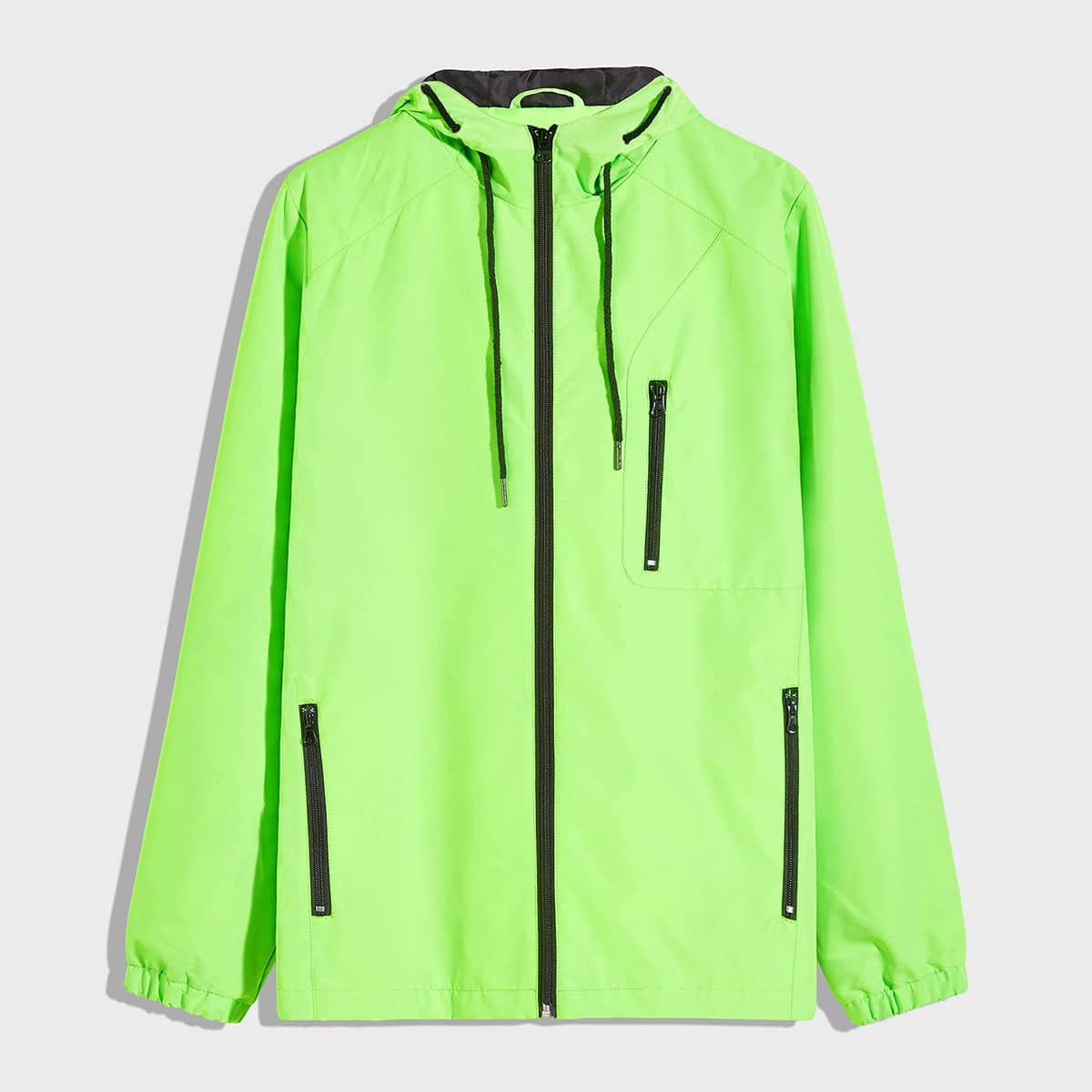 

Guys Neon Green Zip-up Hooded Windbreaker Jacket, Green bright
