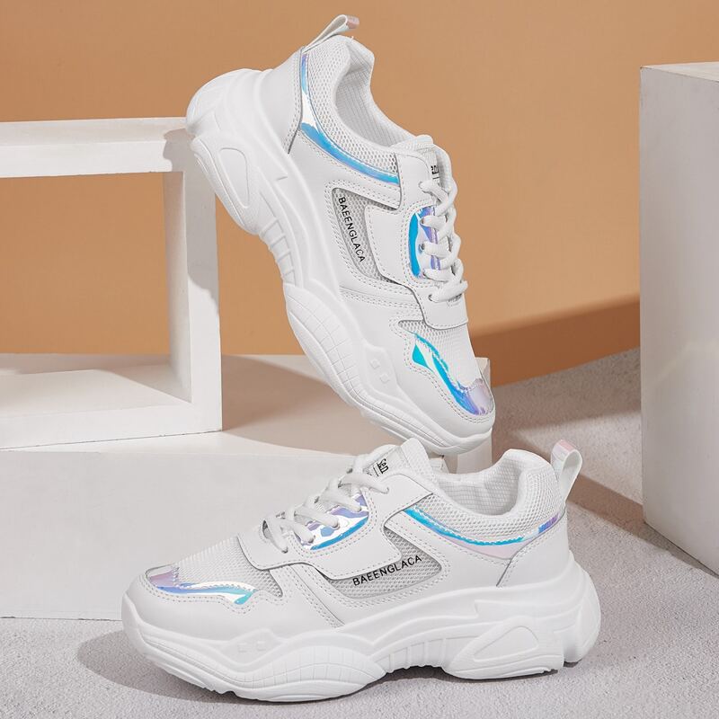 

Letter Graphic Holographic Lace-up Front Sneakers, White