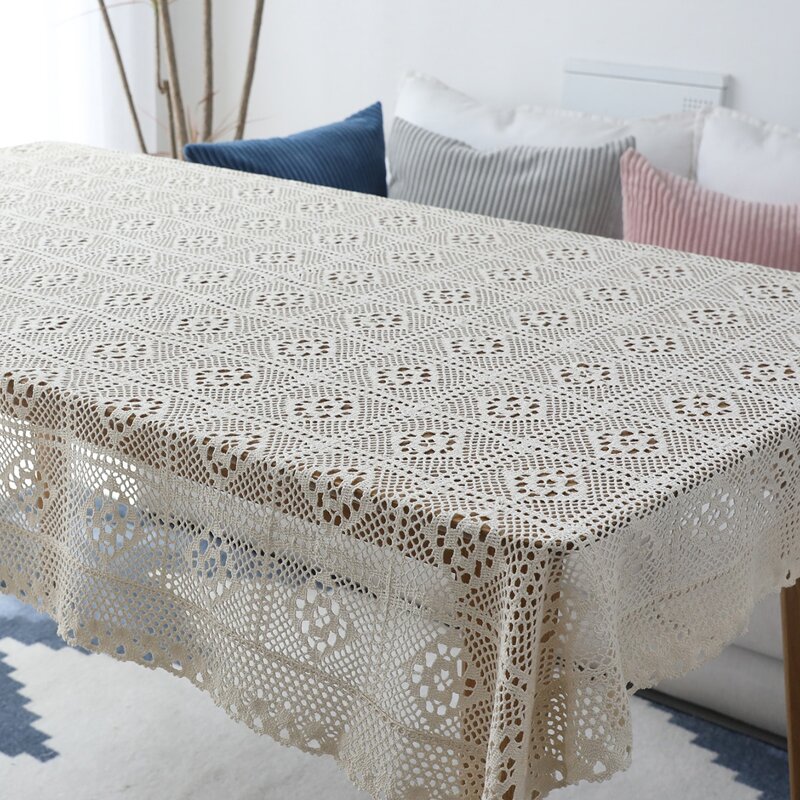 

Solid Crochet Lace Tablecloth, White