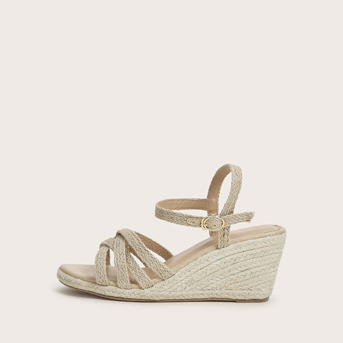 

Ankle Strap Open Toe Espadrille Wedges, Beige