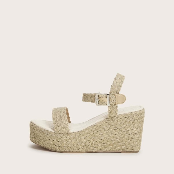 

Ankle Strap Open Toe Espadrille Wedges, Beige