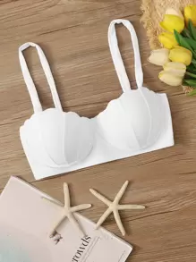 Top de bikini con aros con forma de concha, para las vacaciones de verano en la playa - Blanco - Ver 1