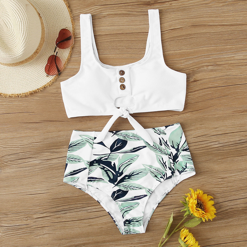 

Rib Knot Top High Waisted Bikini Swimsuit, Multicolor