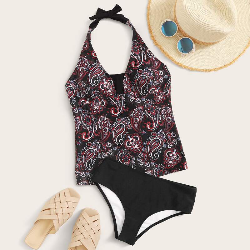 

Paisley Halter Top With Panty Tankini, Multicolor