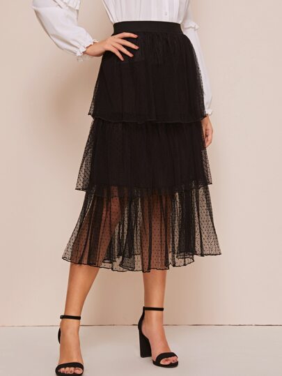 Dobby Mesh Tiered Layered Skirt