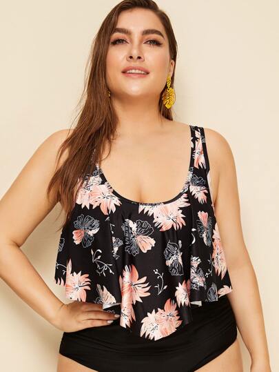 Plus Floral Print Hanky Hem Bikini Top