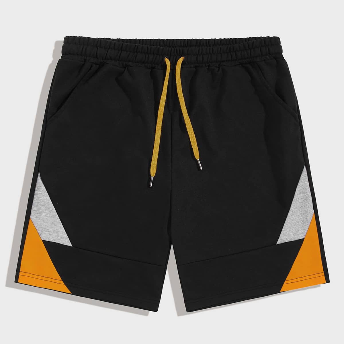

Guys Contrast Panel Drawstring Waist Track Shorts, Black