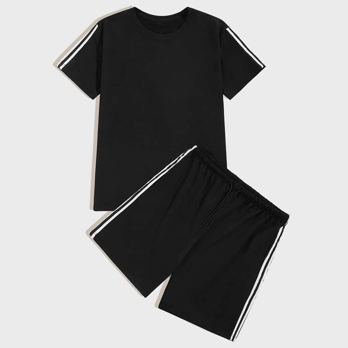 

Guys Side Striped Tee & Drawstring Waist Shorts, Black