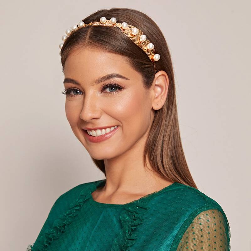 

Faux Pearl Leaf Decor Hair Hoop, Multicolor
