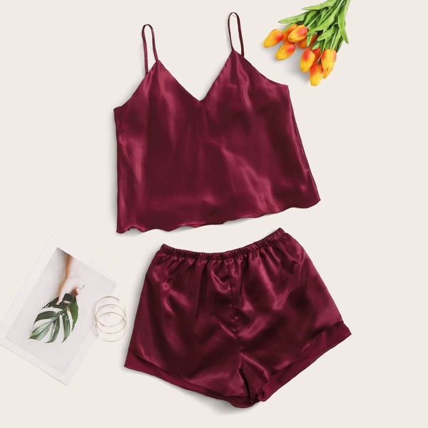 

Satin Cami Top & Shorts PJ Set, Burgundy