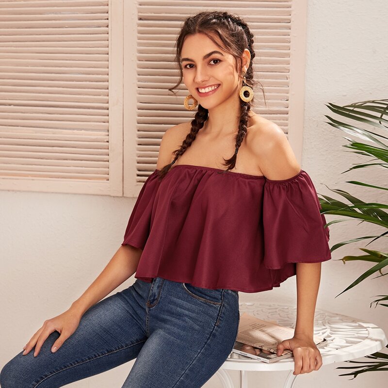 

Off The Shoulder Crop Top, Burgundy