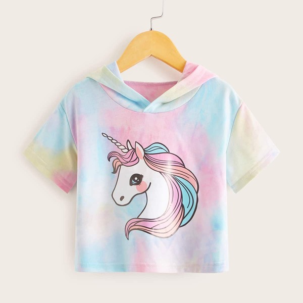 

Toddler Girls Tie Dye Unicorn Print Hooded Tee, Multicolor