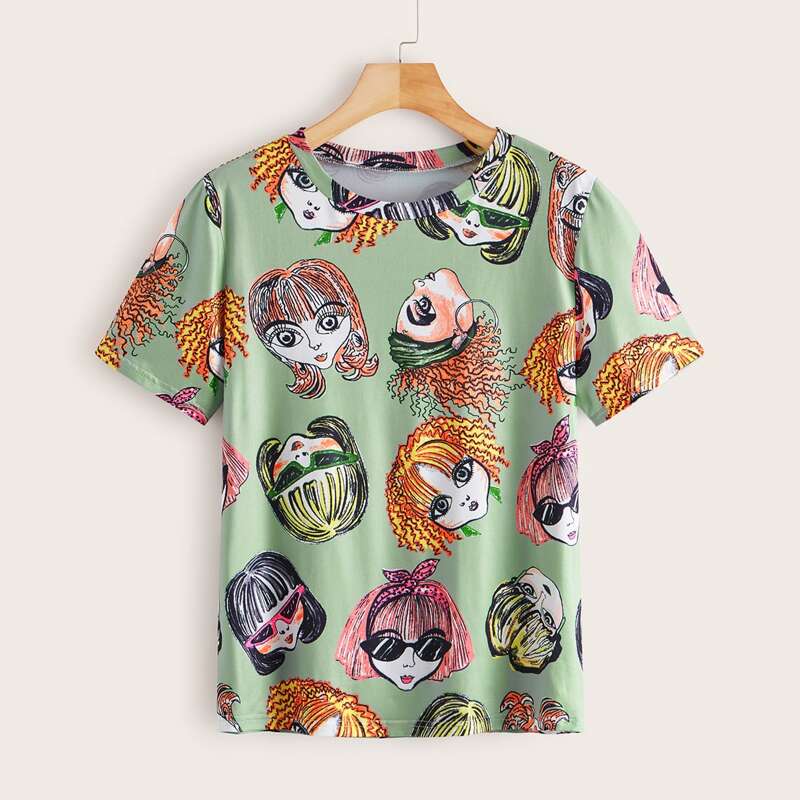 

Figure Print Round Neck Tee, Multicolor