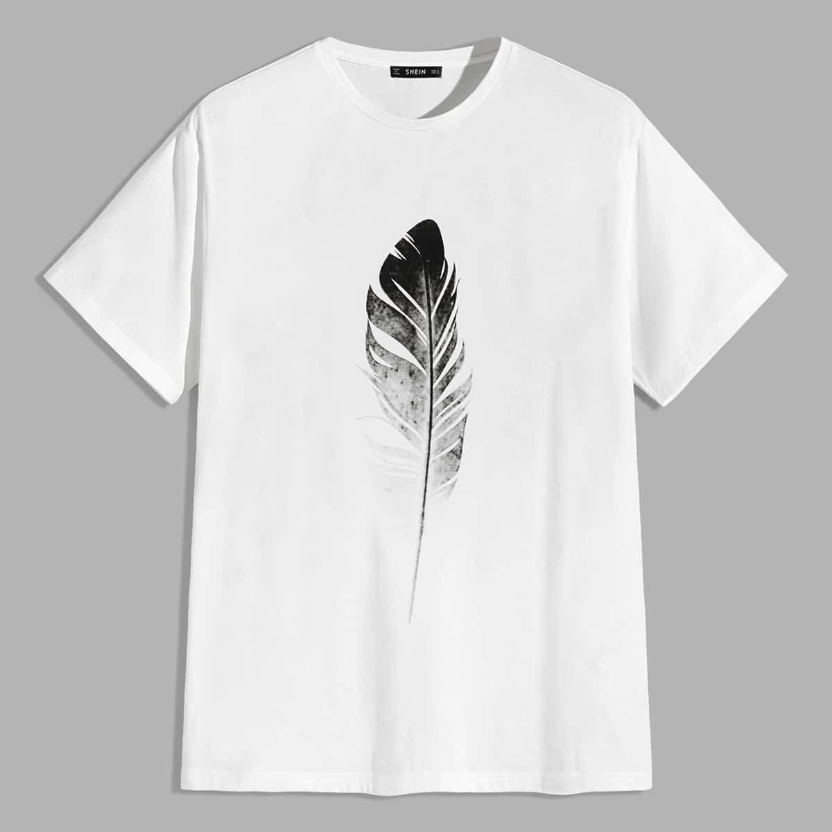 

Guys Feather Print Top, White