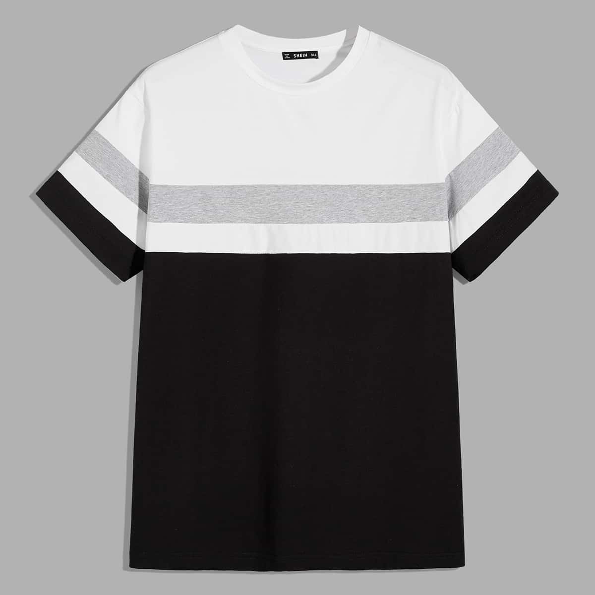 

Guys Short Sleeve Colorblock Top, Black and white