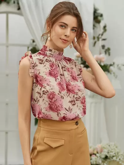Chiquease 花卉圖案後鎖孔無袖襯衫
