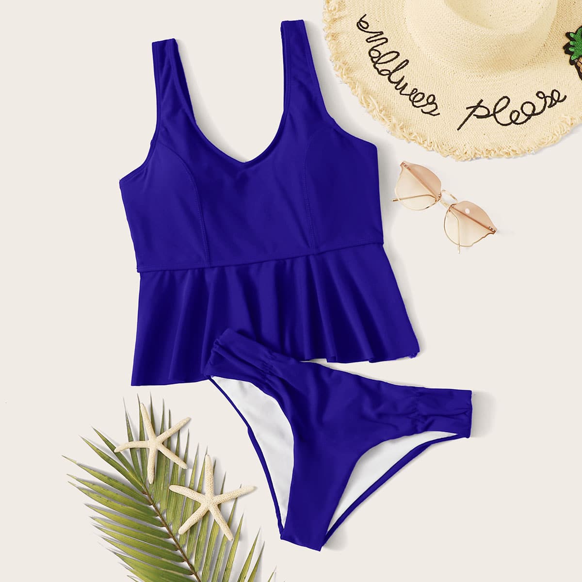 

Ruffle Trim Top With Cheeky Tankini, Blue
