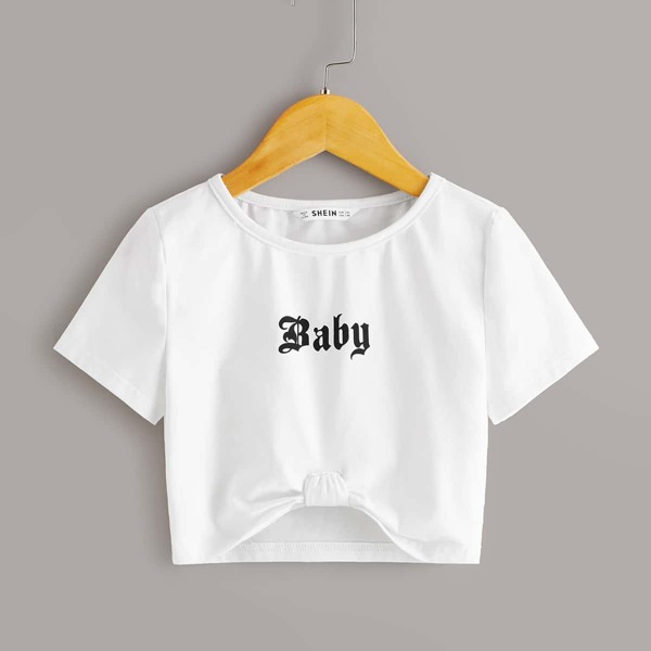 

Girls Letter Graphic Gathered Hem Top, White