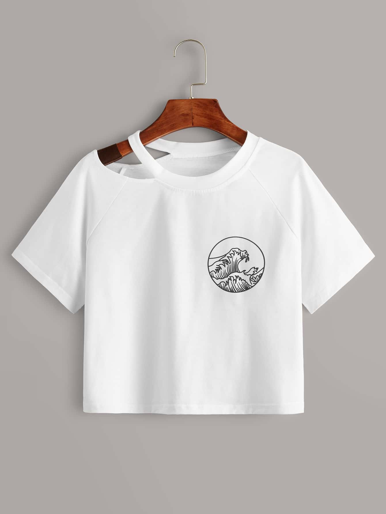 Wave Graphic Cut Out Neck Crop Top