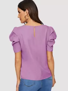 SHEIN Clasi 後鎖孔褶皺袖上衣 - 紫丁香色 - 查看 2