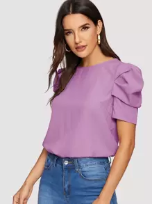 SHEIN Clasi 後鎖孔褶皺袖上衣 - 紫丁香色 - 查看 3