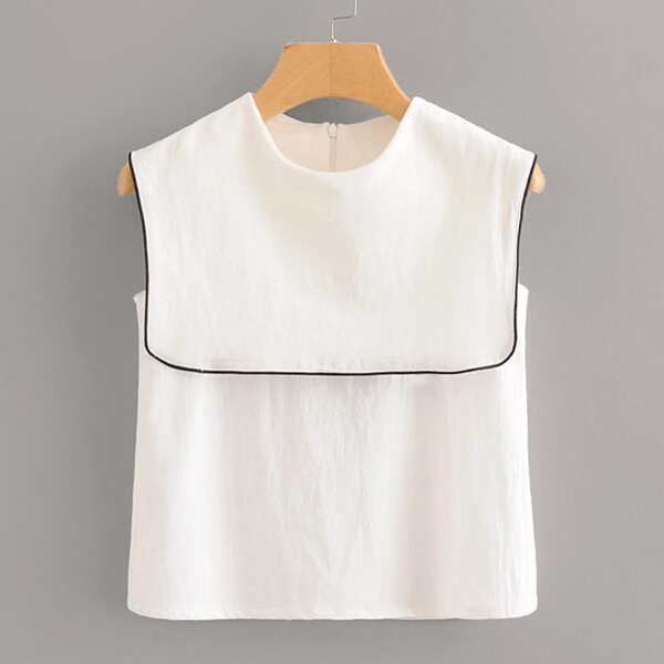 

Contrast Binding Zip Back Sleeveless Blouse, White