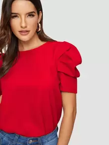 SHEIN Clasi Top de manga reunida de espalda con abertura de ojo - Rojo - Ver 4