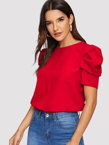SHEIN Clasi Top de manga reunida de espalda con abertura de ojo - Rojo - Ver 5