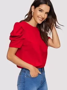 SHEIN Clasi Top de manga reunida de espalda con abertura de ojo - Rojo - Ver 6