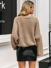 Simplee Drop Shoulder Lantern Sleeve Jumper - Camel - View 2