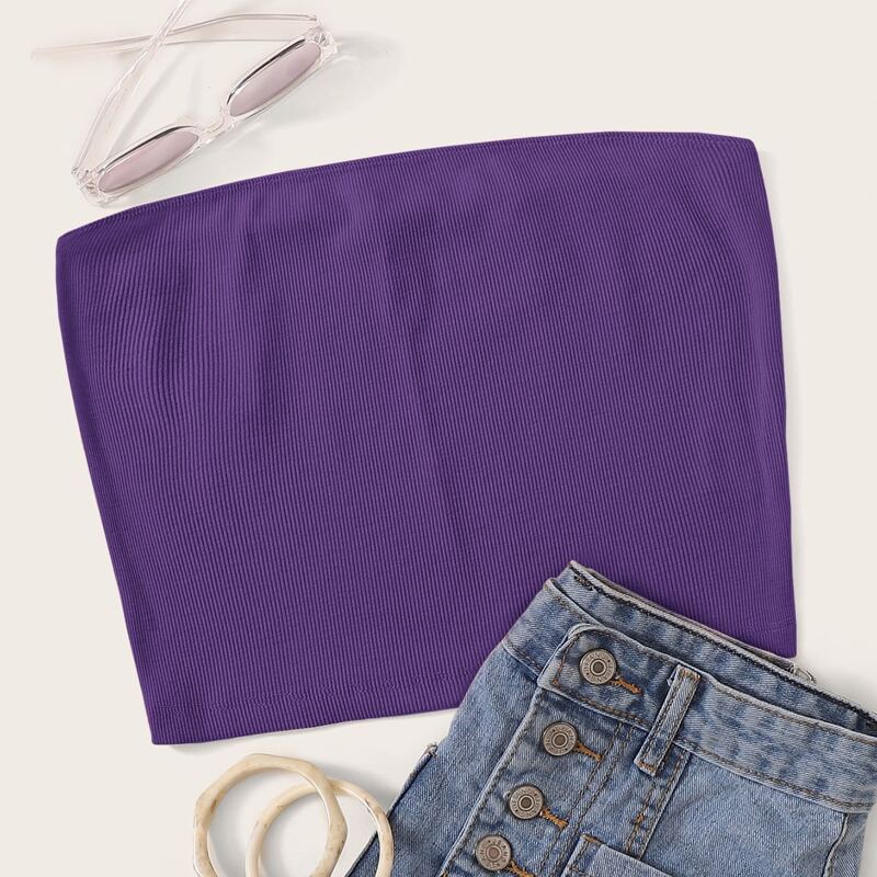 

Ribbed Cropped Tube Top, Purple