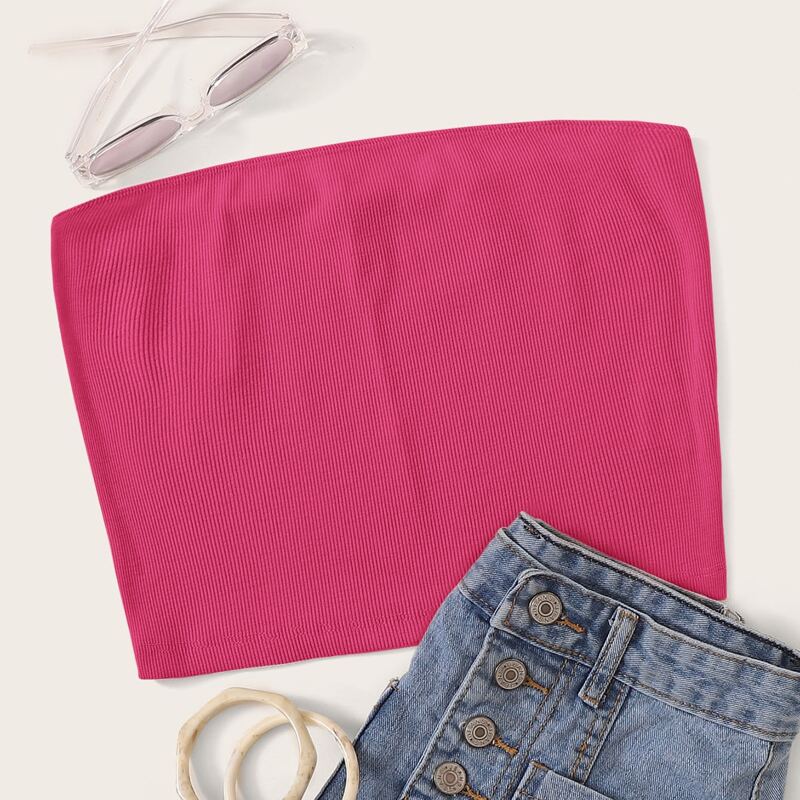

Rib Crop Tube Top, Red violet