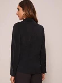 Two Tone Button Detail Shirt - Black and White - View 2