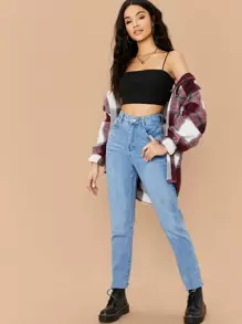 SHEIN Essnce Top de tirante corto tejido de canalé