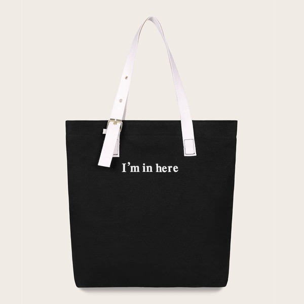 

Letter Graphic Large Capacity Tote Bag, Black