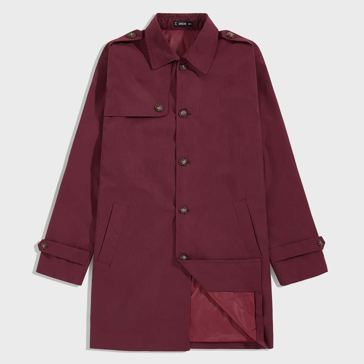 

Guys Single Breasted Slant Pocket Trench Coat, Burgundy